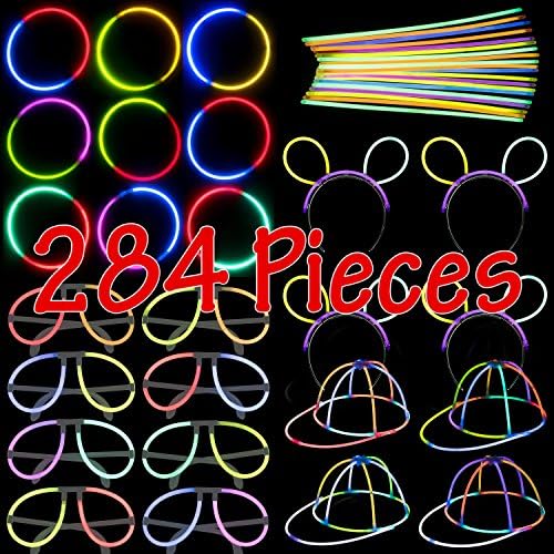 Glow Party Pack- 148 Glow Sticks- 68 Bracelet Connectors- 24 Eyeglasses Connectors- 4 Headband Connectors- 40 Cap Connectors- By Dragon Too (284 Pieces)