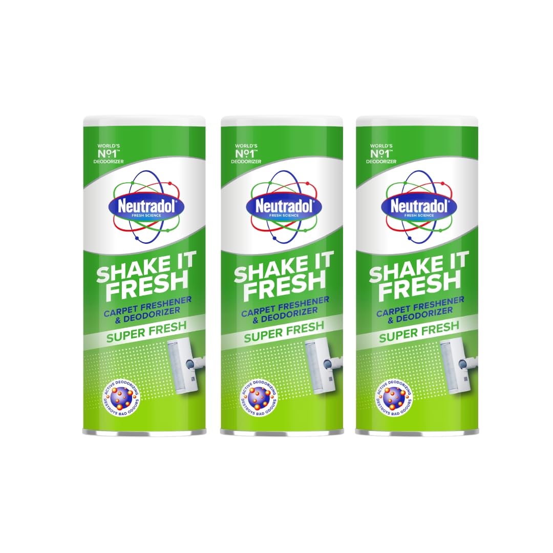 Neutradol Shake It Fresh Carpet Deodoriser, Odour Neutraliser for Carpets & Rugs, Super Fresh, Multipack of 3 x 350g