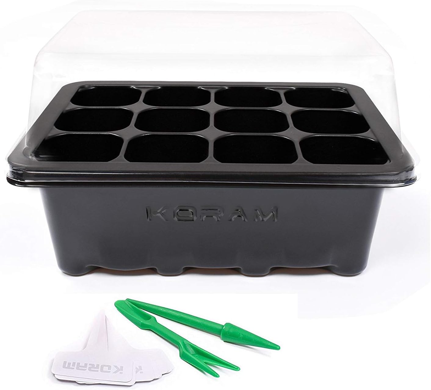 Koram 10 Sets Seed Starter Tray 120 Cells Seed Tray Plant Germination Kit Garden Seed Starting Tray with Dome and Base Plus Plant Tags Hand Tool Kit, Black – Garden Gift