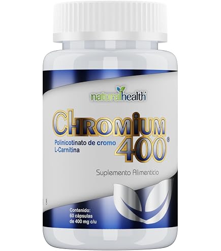 Natural Health Chromium 400 | Suplemento Alimenticio con Polinicotinato de Cromo y L-Carnitina Duopack