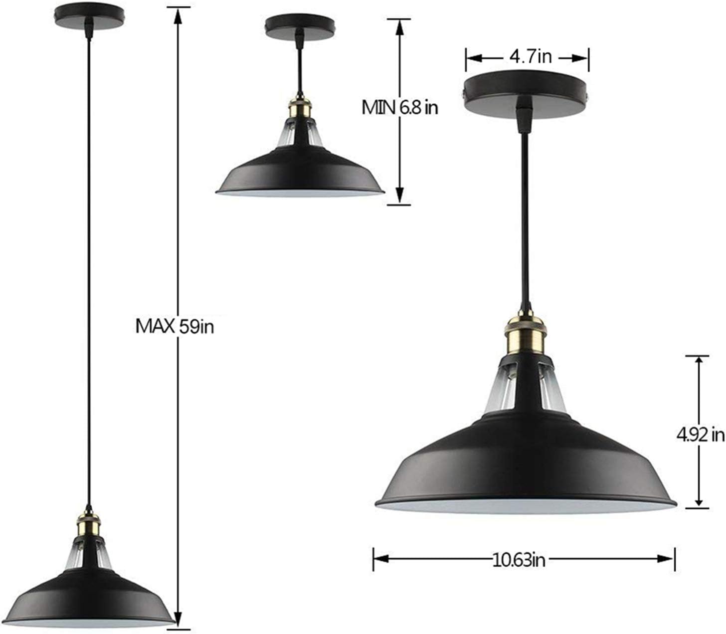 B2ocled Industrial Barn Pendant Light Vintage Style 1 Light E26/E27 Based Lamp Shade for Kitchen, Bedroom, Dining Room, Living Room, Porch - - 