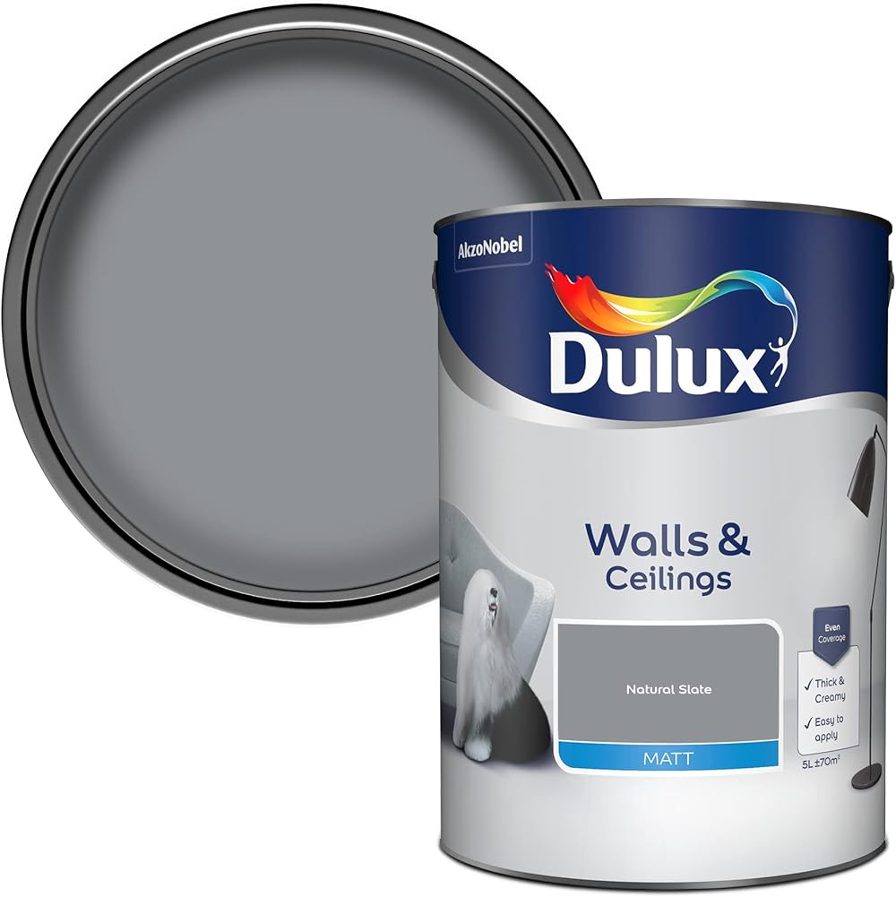 Dulux Walls Ceilings Matt Emulsion Paint Natural Slate 5L Easy Apply Water Based