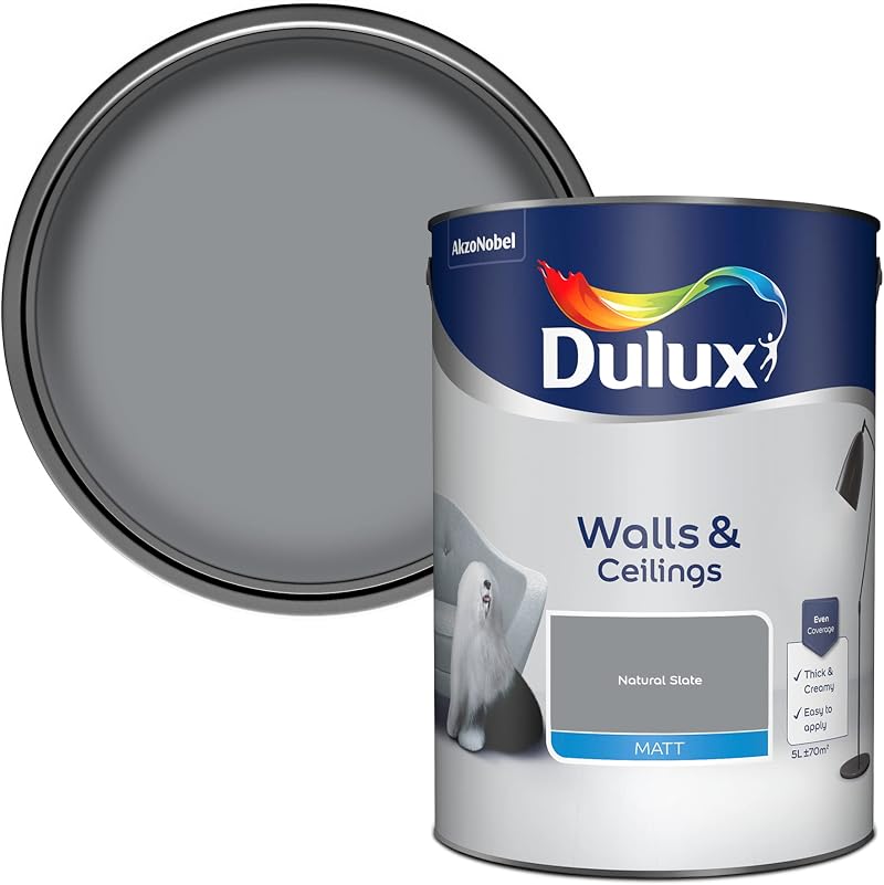 Dulux Walls Ceilings Matt Emulsion Paint Natural Slate 5L Easy Apply Water Based