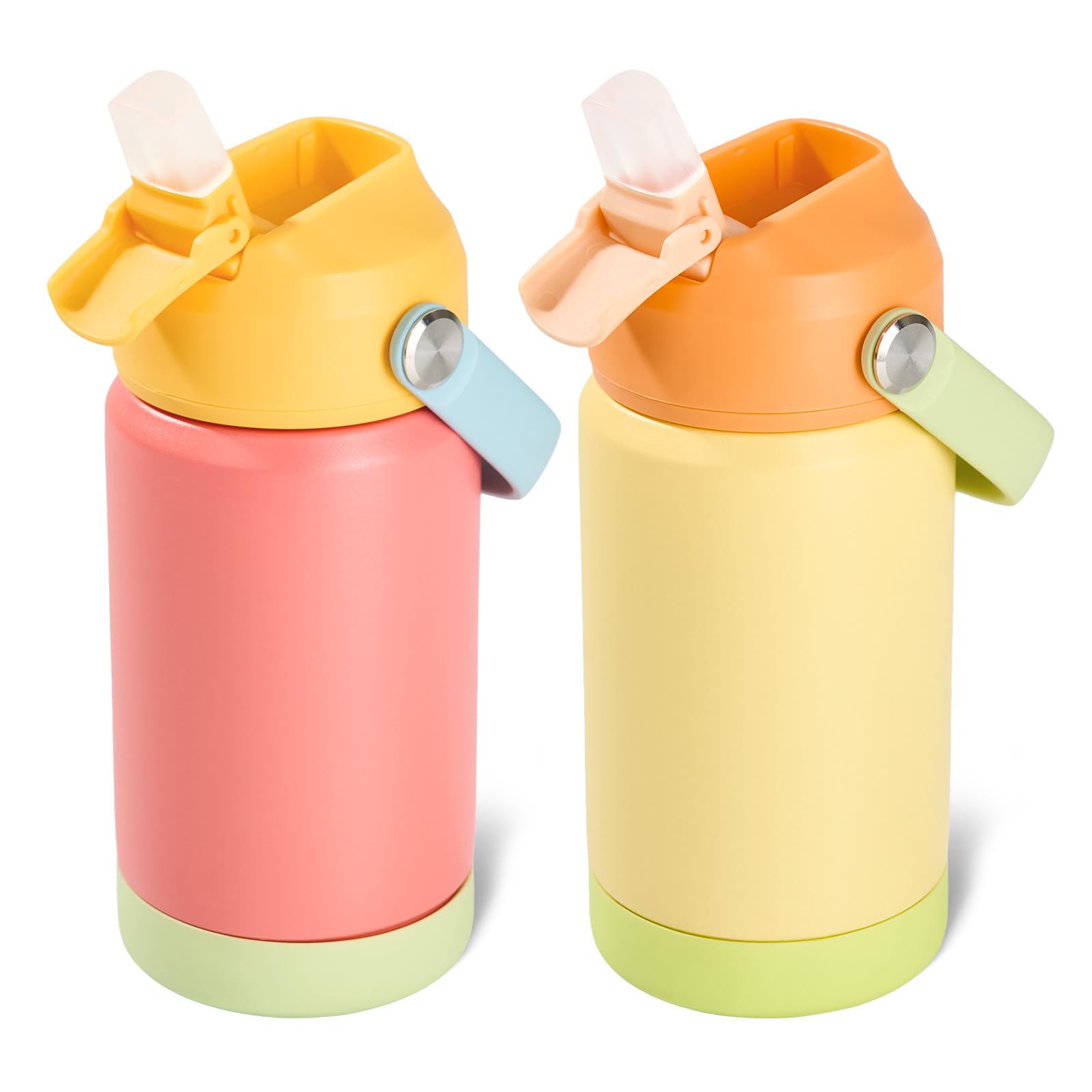 Kerilyn 12oz Kids Water Bottle 2 Pack, Stainless Steel Insulated Water Bottle Bulk, Toddler Cups with Straws Leak-Proof, Kids Water Bottles for School Boys Girls, BPA Free, 2 Piece Set Sweet Couple Image