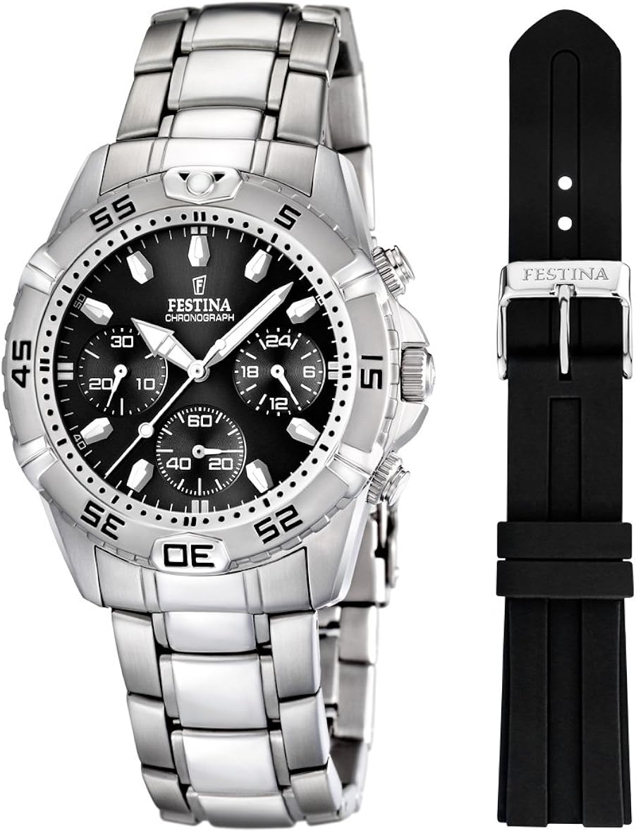 Orologio Automatico Uomo Festina F20536/4 - Cassa In Acciaio 42.8mm - Vetro Zaffiro - Quadrante Nero Con Indici Applicati
