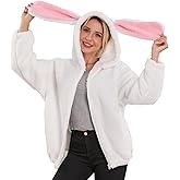 acdiac Kawaii Animal Hoodie Bunny/Bear Ear Hoodies Tops For Women Fluffy Rabbit Sweater Zip Jacket Coats