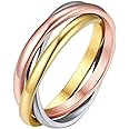 FOCALOOK 14K Gold Plated Interlocked Rolling Fidget Ring for Anxiety for Women and Men, Stainless Steel/Tricolor/Rainbow/Rose Gold/Black/Gold Stacking Ring