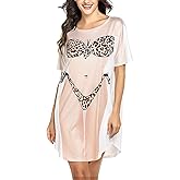 Women's Cute Bikini Print T Shirt Dress Shory Sleeve Baggy Bikini Cover Up Dress Beach Funny Swimwear