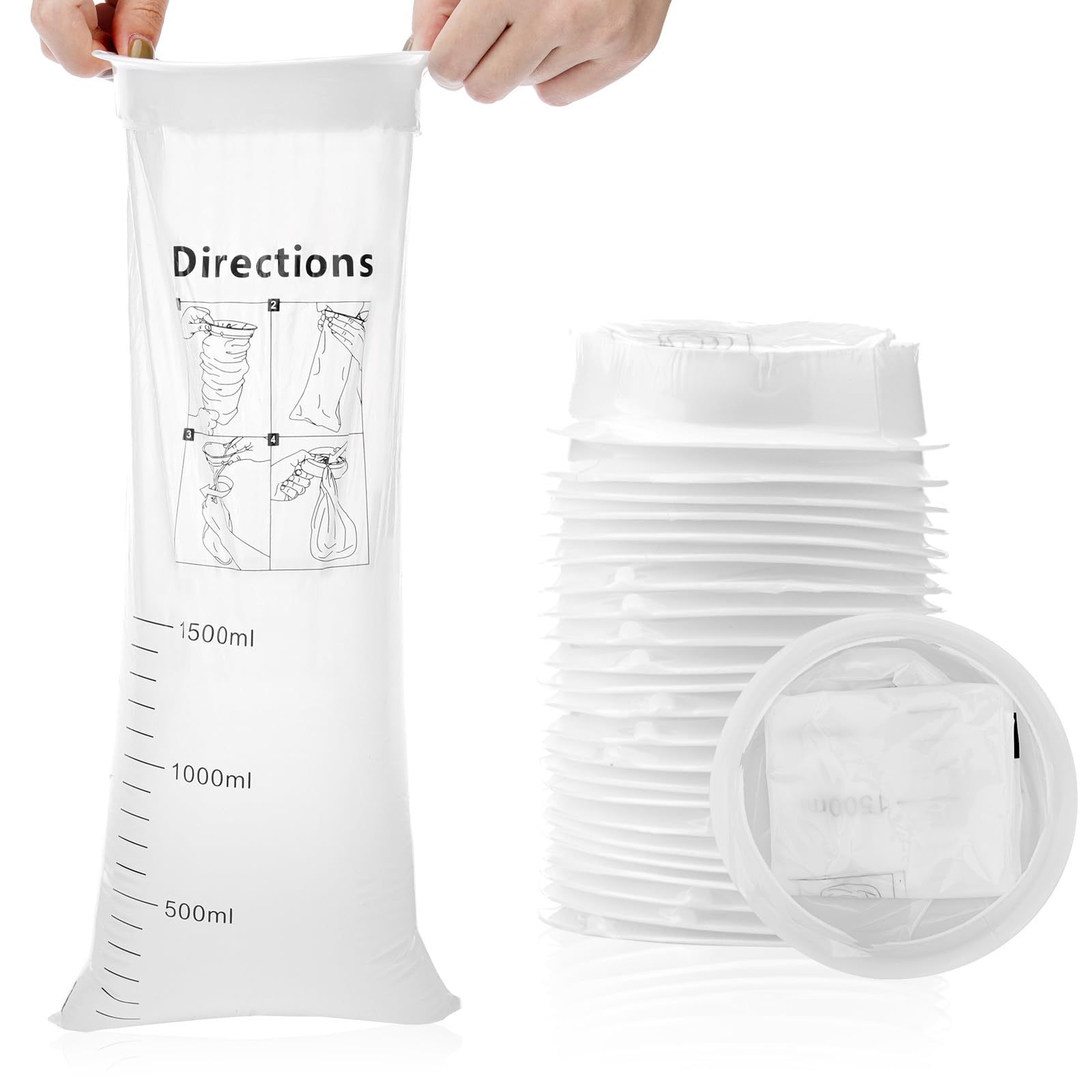 TonJin 25Pack Disposable Sick Bags for Car Travel, 1500ml White High Density Leak Resistant & Portable Travel Sickness Vomit Bags with Snap for Pregnant Women Car Bus or Aircraft