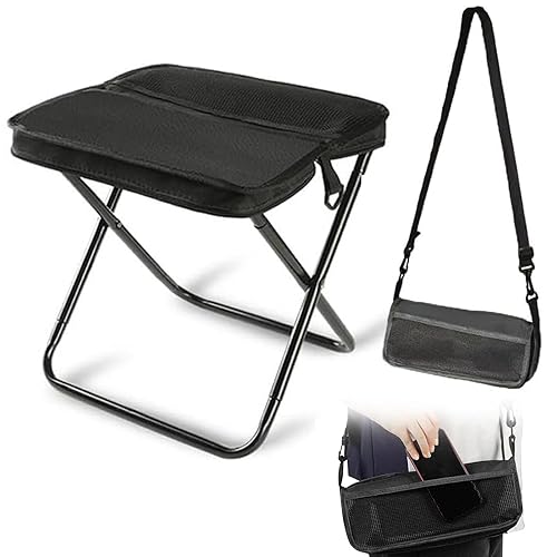 XICAIHAO Foldable Stool, Folding Camping Stool, Small Telescopic Stool Portable, Fold Up Mini Footstool for Outdoor, Fishing, Garden Lightweight Chairs (Black)
