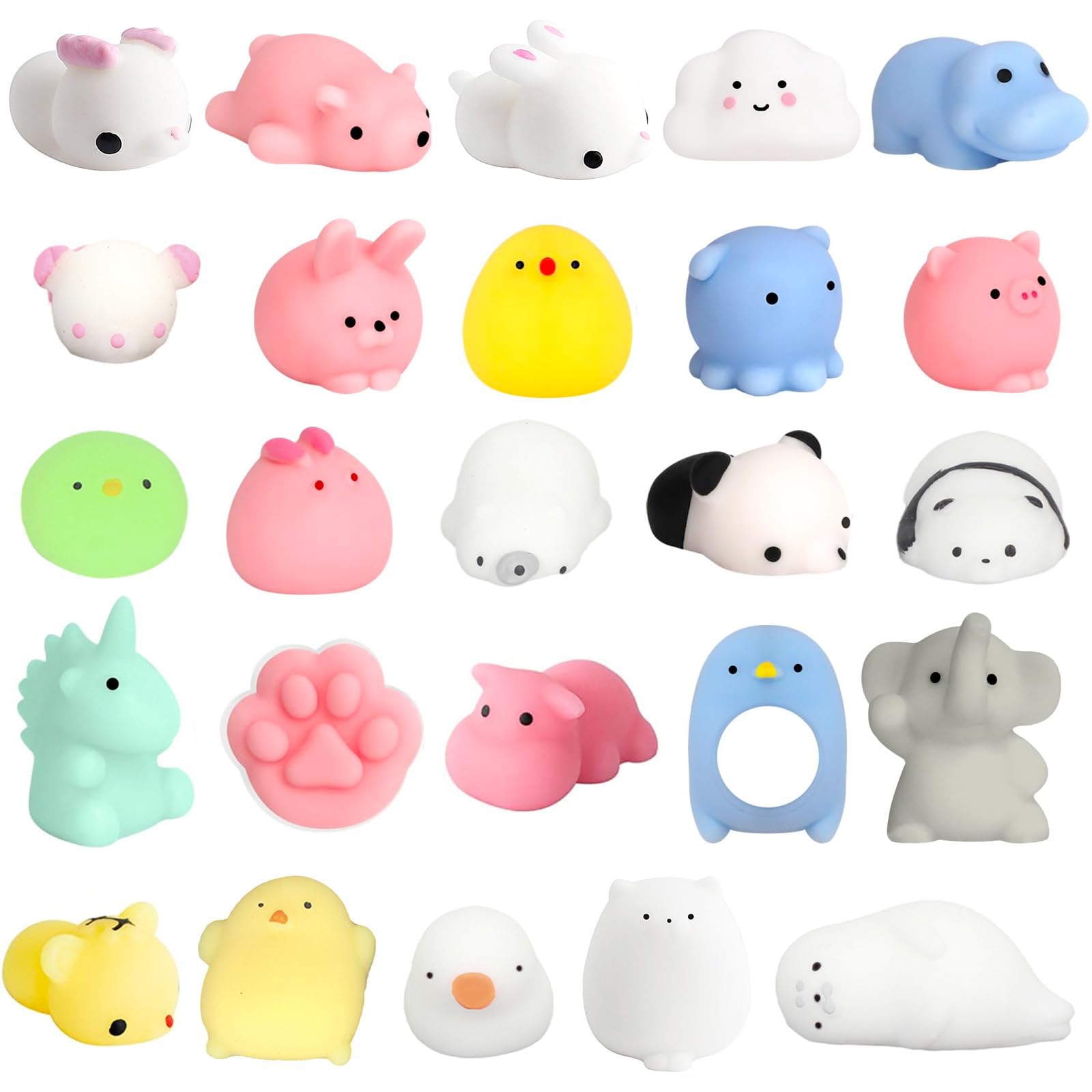 POPOYU 25P Small Mochi Squishy Toys,Mochi Party Bag Fillers,Mini Moji Fidget Toy Small Prizes Animals Mochi Squishes Toys Fidget for Kids Party Bag Fillers for Kids Party Girls Boys Classroom Prizes