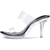 NBUUNBU Clear Heels for Women Silver Black Heels Little Platform Sexy High Heels Sandals Stiletto Kitten Open Toe Dress Shoes Comfortable Double Transparent Strap Heeled Sandals Mule