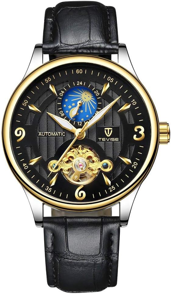 TEVISE Waterproof Automatic Men Moon Phase Luminous Self-Winding Wristwatch