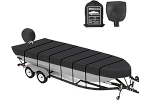 KALINCO Jon Boat Cover, Heavy Duty 900D Waterproof Boat Cover for Jon Boat, Trailerable Jon Boat Covers 14ft with Motor Cover