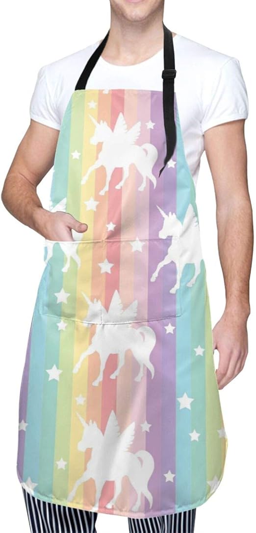ACADEST Unicorn pattern Rainbow Apron With Pockets, Waterproof