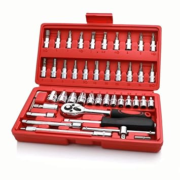 Jukmen Toolbox 46pcs/Set Carbon Steel Combination Set Wrench Socket Spanner Screwdriver Household Motorcycle Car Repair Tool Hardware Set Kits