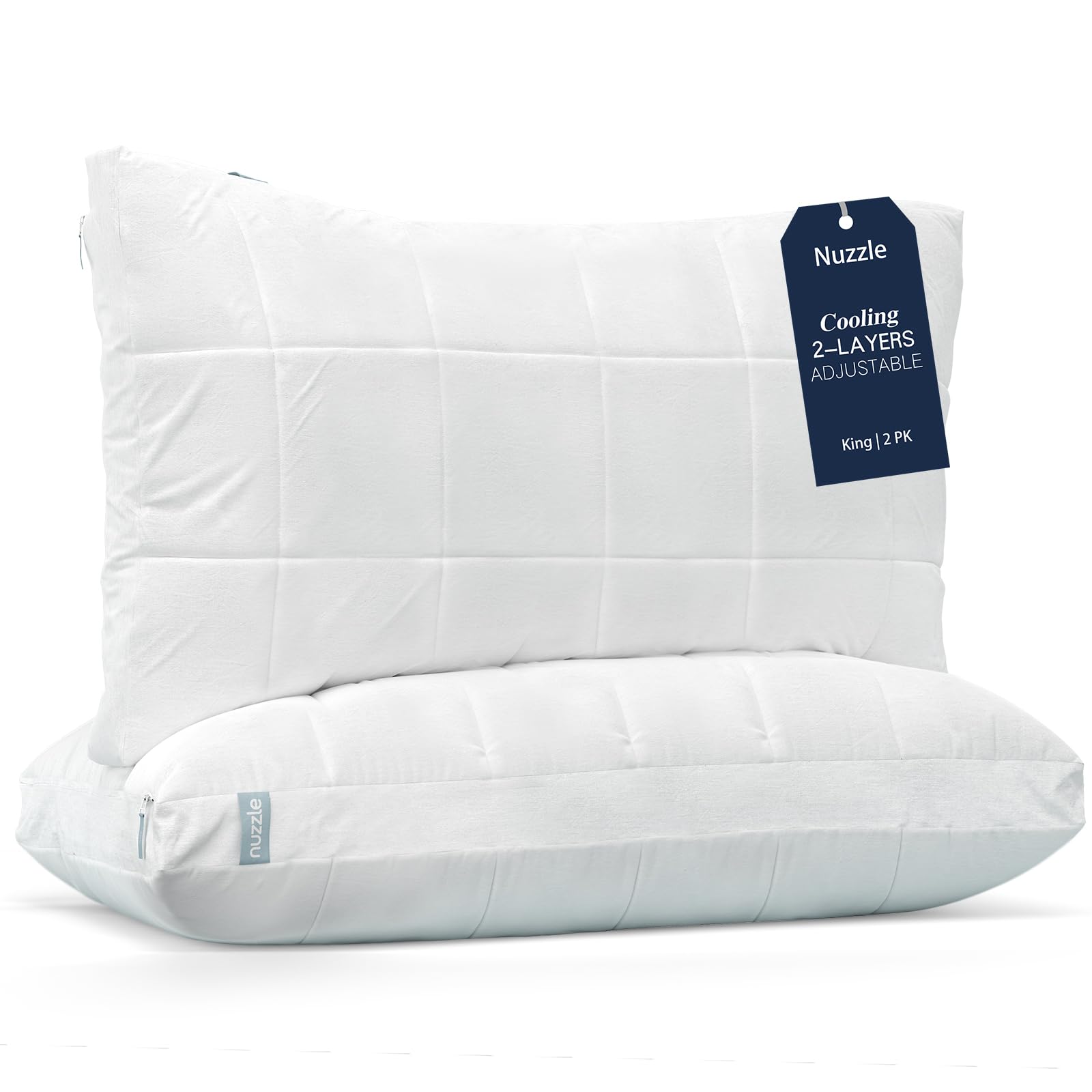 Photo 1 of Nuzzle Cooling Adjustable Pillows for Side Sleepers, Luxury King Size Set of 2 Bed Pillows Hotel Collection - Best Adjust Height Soft Firm Pillows for Back, Stomach and Side Sleepers