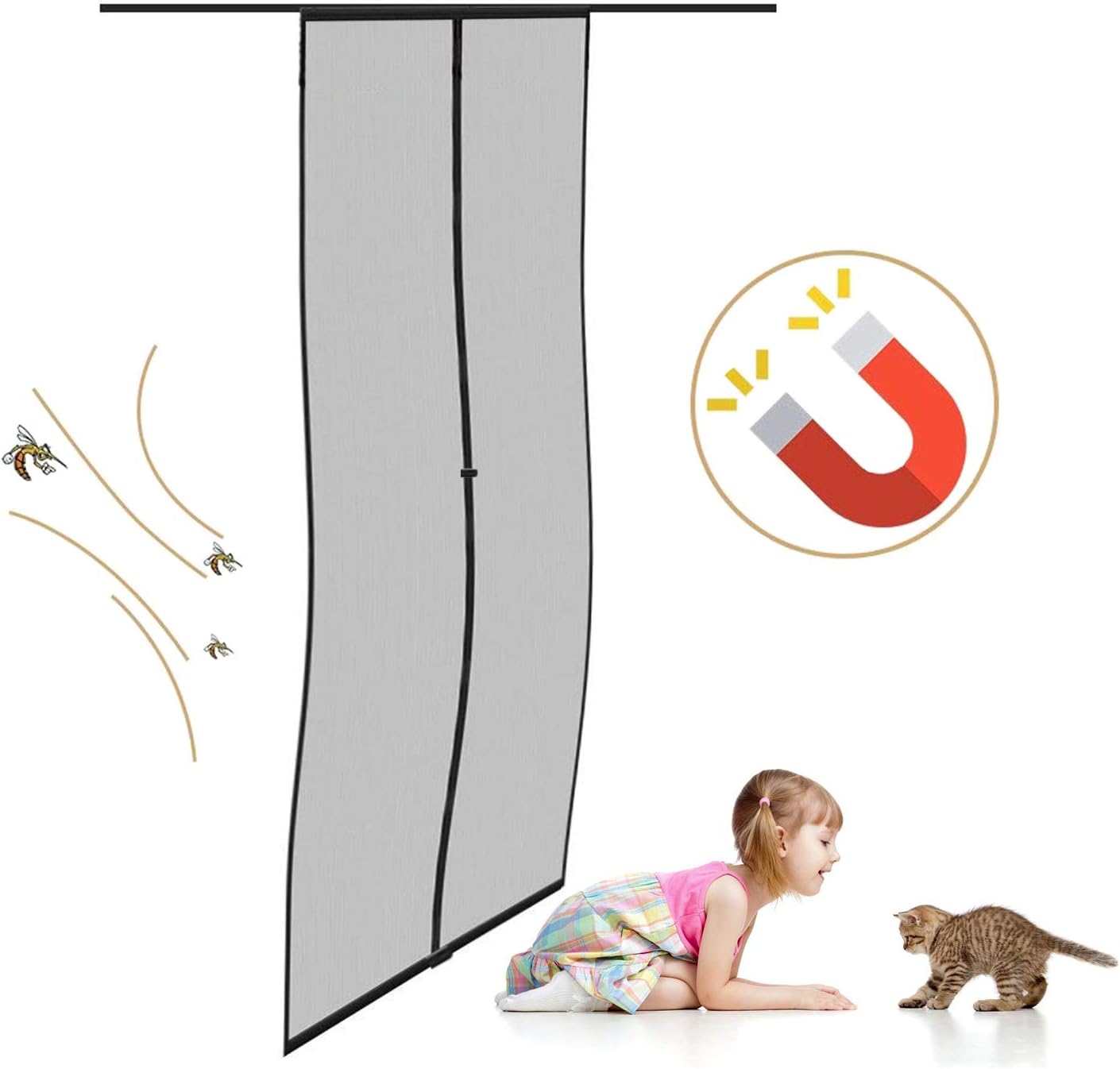 Yotache Screen Doors with Magnets Fits Door Size 36 x 96, Heavy Duty Mosquito Door Net Fit Doors Size Up to 36"W x 96"H Keep Fly Bug Out - - 