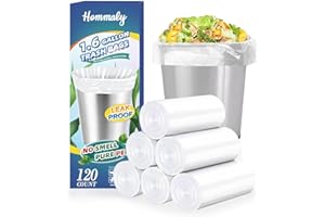 HOMMALY 1.6 Gallon 120 pcs (Fit 1.3-1.6 Gal)Small Clear Trash Bags, Strong 1.3 Gallon1.5 Gallon 1.6 gallons Garbage Bags, Bathroom Trash Can Bin Liners, Mini Bags for Office, Waste Basket Liner,Fit 5-6 Liters