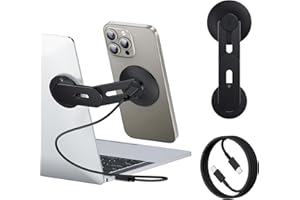 MAGDIGITEH Laptop Phone Holder, Magnetic Phone Stand 15W Fast Wireless Charger for MagSafe for iPhone 17/16/15/14/13/12 & All Phones for Tesla (Black)