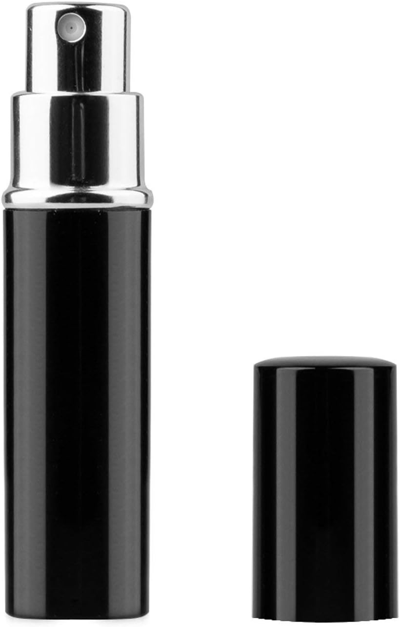 TRIXES Perfume Atomiser 5ml - Refillable Travel Size Perfume Bottle, Leak Proof Container for Men & Women - Gloss Black