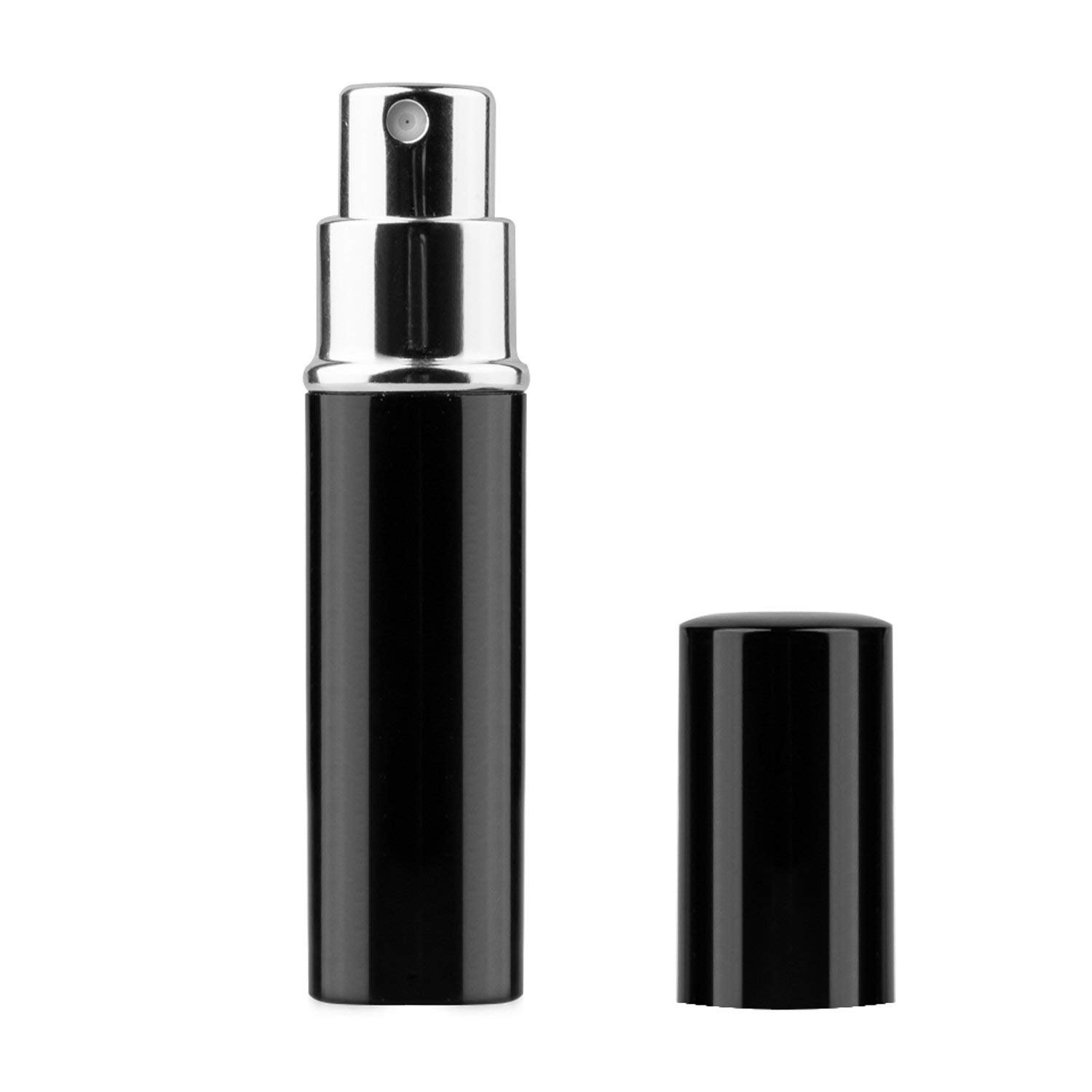 TRIXES Perfume Atomiser 5ml - Refillable Travel Size Perfume Bottle, Leak Proof Container for Men & Women - Gloss Black
