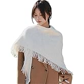 Women's Knit Shawl Wrap Triangle Scarf with Fringe Elegant Pashmina 2-in-1 Winter Warm Scarf Outerwear Accessory