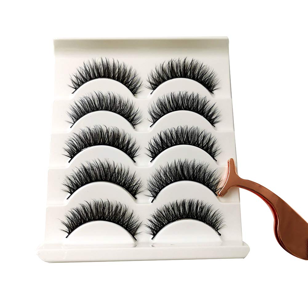 Fleurapance Fake Eyelashes Natural Lashes 3D Faux Mink 5 Pairs Reusable False Eyelashes Natural Look For Nude Makeup Eyelashes Extension With Free Precision Eyelashes Clip 