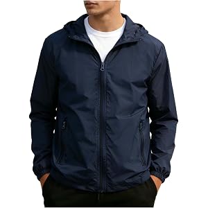 Men's UPF 50+ Hooded Jacket Lightweight Sun Protection Full Zip Breathable Long Sleeve Sportswear Outdoor Casual Athletic Top
