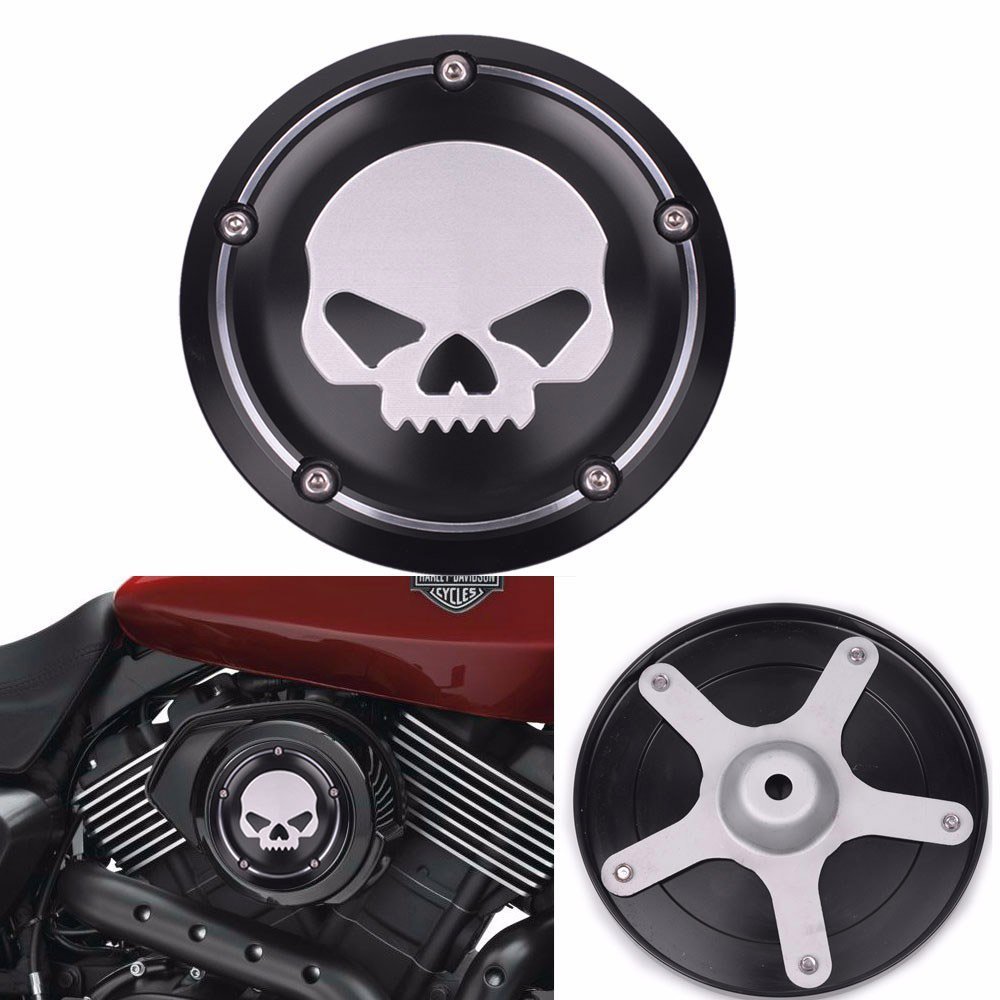Frenshion Compatible for Skull Cover Air Filter Black Motorcycle Deep