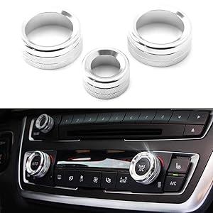 iJDMTOY 3pcs Silver Anodized Aluminum AC Climate Control and Radio Volume Knob Ring Covers For BMW 1 2 3 3GT 4 Series (F20 F22 F30 F31 F32 F33 F80 F82 F87)