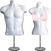 DisplayTown Male and Female Mannequin Torso with Metal Stand Hollow Back Body Stackable Dress Form for Tshirt Display, Counte