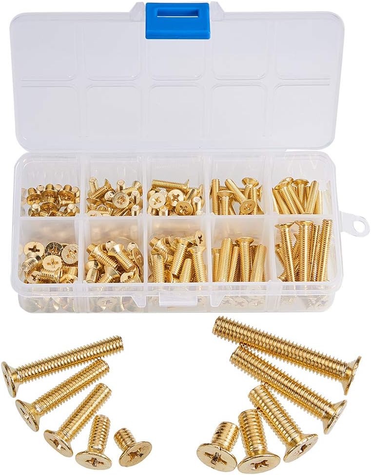INCREWAY Flat Head Machine Screws, 160Pcs Brass Self Tapping Screw Set Machine Screws Assortment Kit with M4 M5 Size