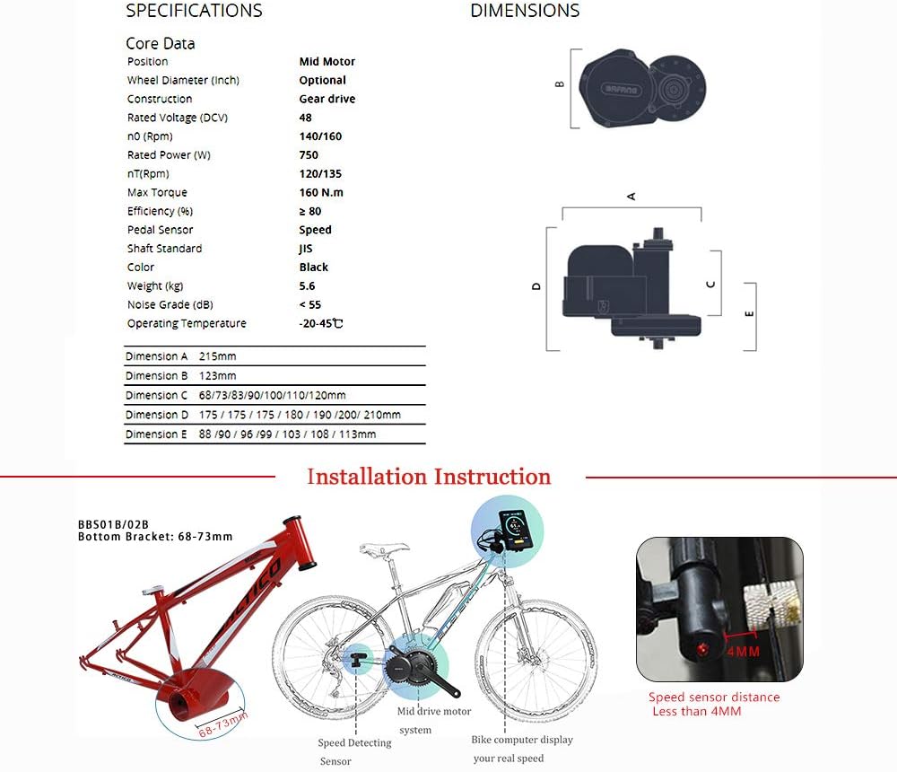 Bafang s02b 48v 750w Mid Drive Electric Bike Conversion Kit With Hmi Display 8fun Mid Motor