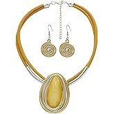 CETVLY Chunky African Costume Jewelry Set for Women - Colorful Ethnic Boho Bib Collar Choker,Tribal Wire Wrapped Big Stone Crystal Statement Necklace and Earrings Set