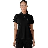 Carhartt Rugged Flex RSCU Scrubs for Women, Lightweight Short Sleeve Polo Scrub Top - Black, M