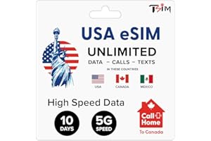 TSIM USA Canada Mexico T-Mobile eSIM (10 Days) Unlimited SuperSpeed 5G Data, Calls and Texts in US + Unlimited Low Speed Data