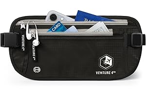 VENTURE 4TH Travel Money Belt - Slim Passport Holder RFID Blocking Travel Pouch to Protect Cash, Credit Cards and Travel Docu
