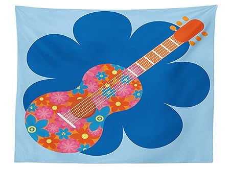 Vipsung 1960s Decorations Tablecloth Flower Guitar Illustration