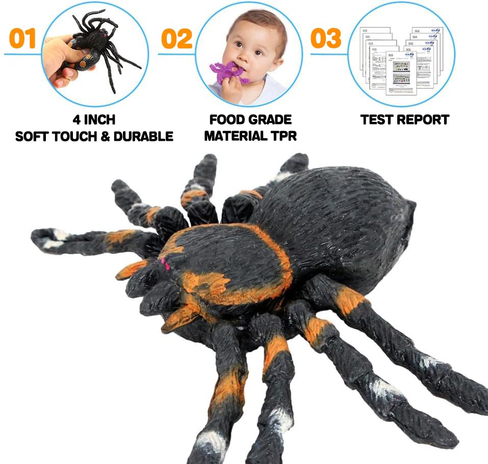 8 Pack 5 inch Realistic Rubber Spider Toy, Black Spiders Toys Set, Super Stretches Material TPR, Smelless Halloween Decoration Party Favors Gag Novelty Practical Jokes for Kids