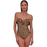 DKNY Womens Pin-up Ruffle Bandeau One Piece Swimsuit with Tummy Control