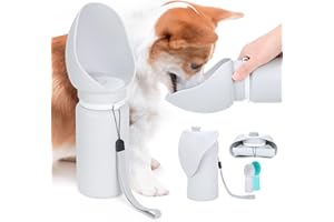 ASFROST Dog water Bottle, Portable Dog Travel Water Bottle, Foldable Food-grade Silicone Dog Drinking Feeder, Big Drinking Trough for Pet Goggie Outdoor Walking Hiking Camping-19oz/550ml-Grey