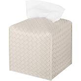 Tissue Box Cover Square Leather Facial Paper Holder, Griege | PU Leather, Easy to Fill, Easy Clean, Decorative Tissue Box Hol