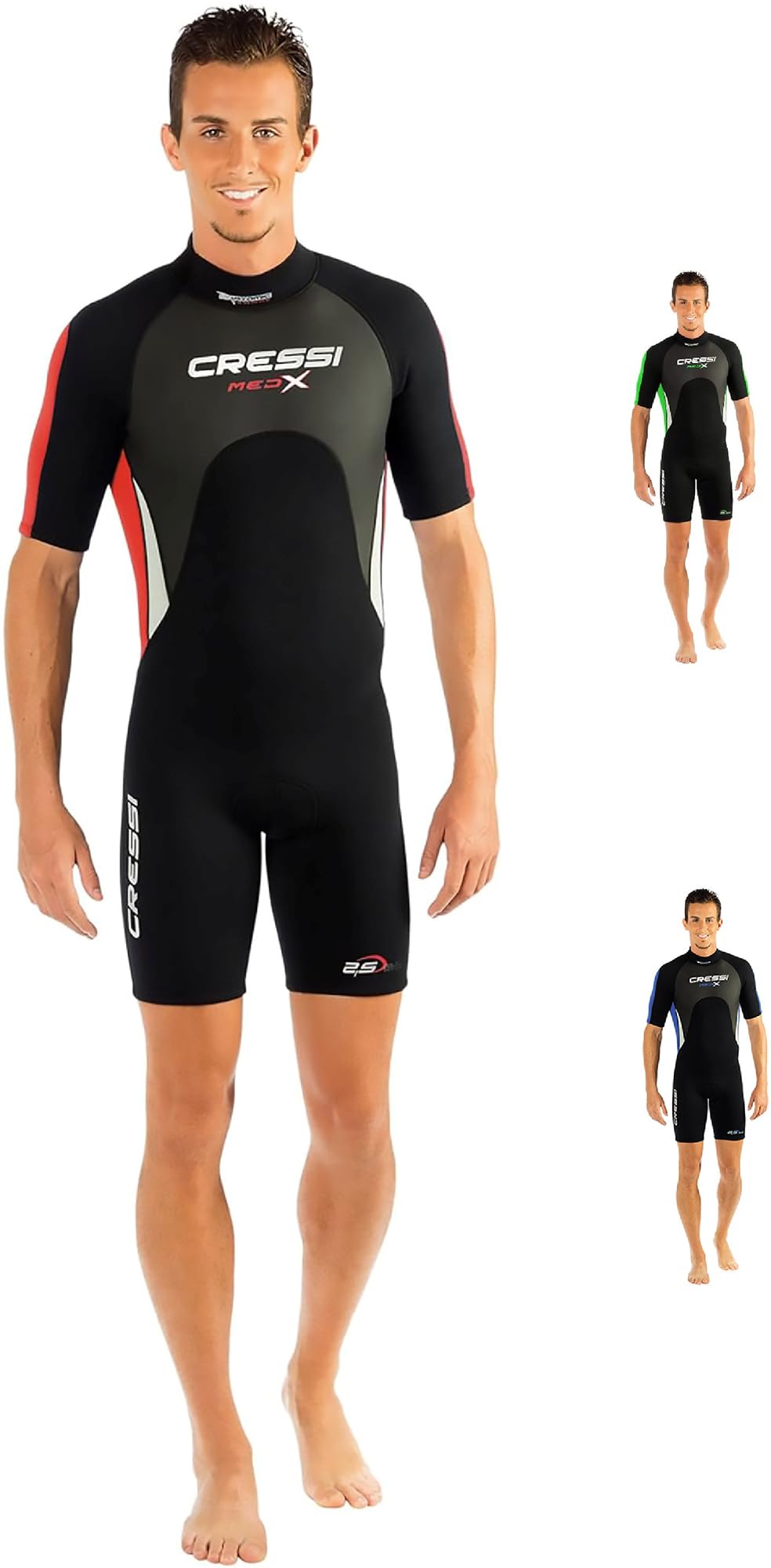 CRESSI Med X Man Shorty Wetsuit Black/Red 2.5mm S/2 - Men's Shorty Wetsuit 2,5mm for Snorkelling and Diving in Temperate Waters, Black/Red/Silver, S/2