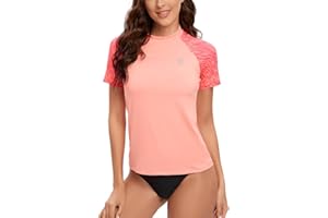 HUGE SPORTS Women's UPF50+ Sun Protection Rash Guard Short Sleeve Swim Shirt
