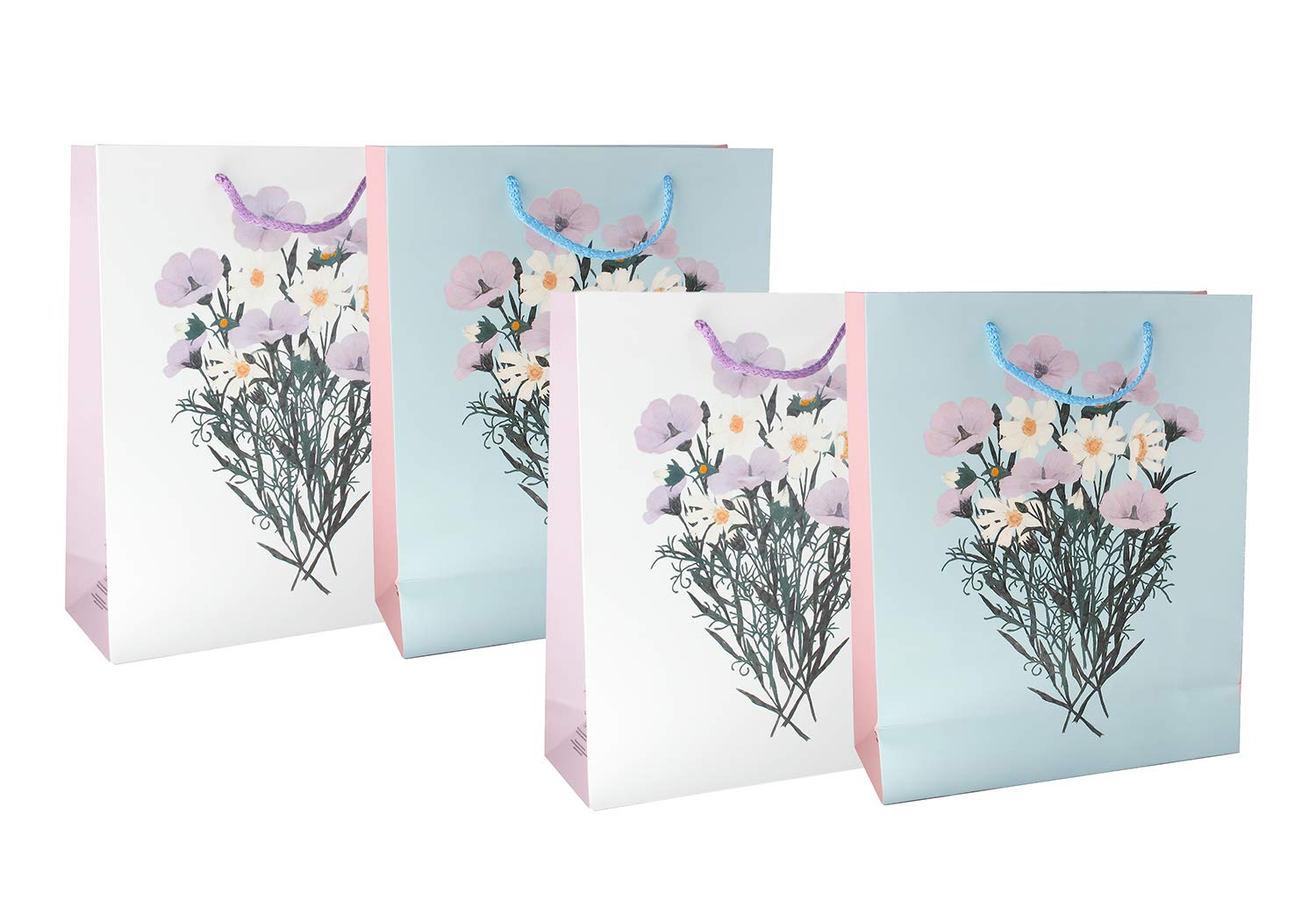 Emartbuy Set of 4 Luxury Gift Bag Strong Laminated Paper Mixed Colours 32.5 x 26 x 10 cm - Floral Bouquet