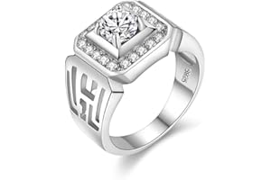 Uloveido Wide Square Brilliant Cut Platinum &Gold Plated Rings with Shiny Cubic Zirconia Luxurious Rings Wedding Band for Men JX001 Size 7 8 9 10 11