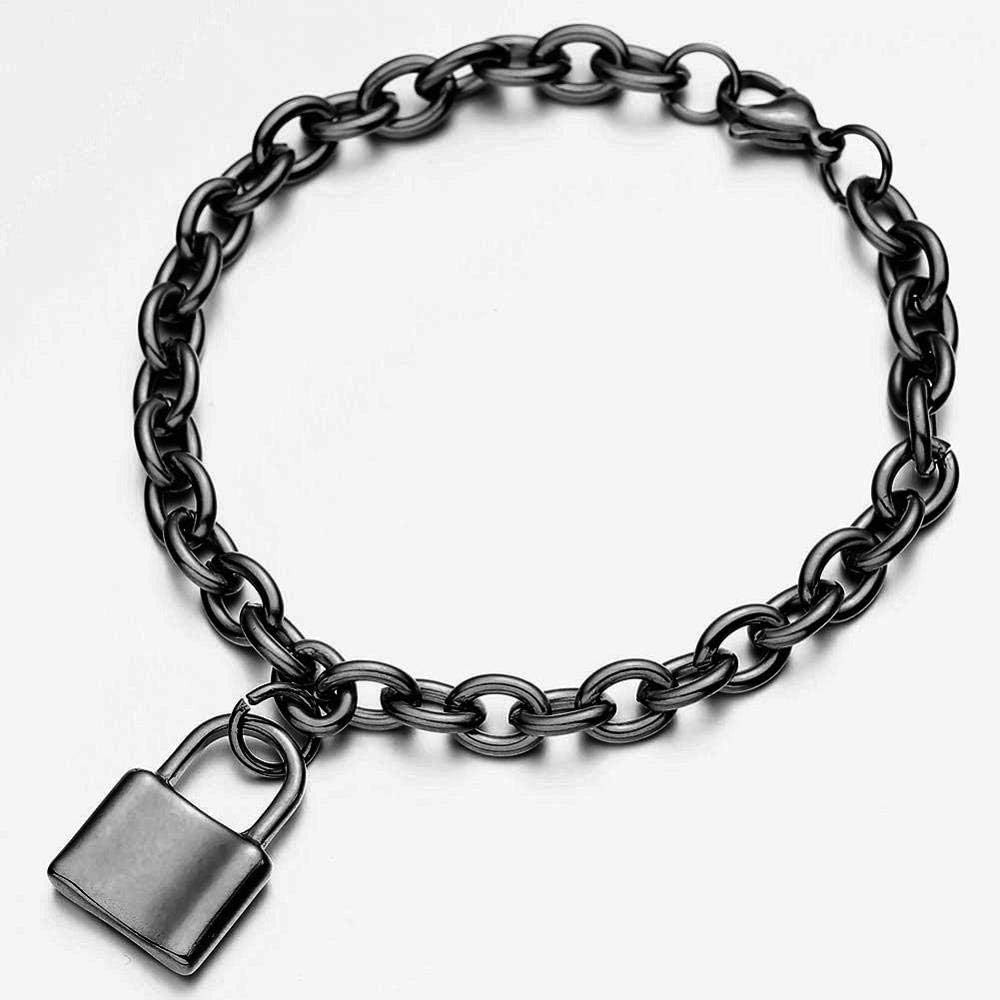 Black Stainless Steel Pad Lock Pendant Lock Charm Bracelet