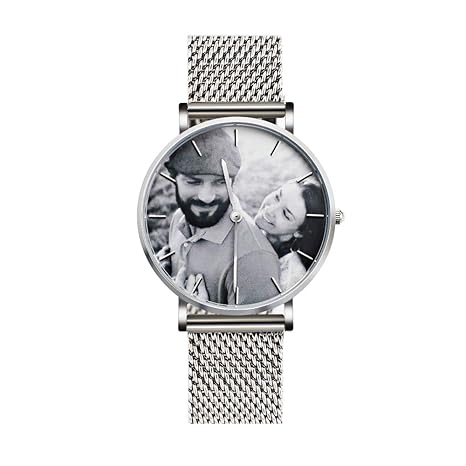 Panicy Personalisierte Uhr mit Foto benutzerdefinierte Edelstahl Armbanduhr für Mens Frauen Liebhaber Geschenk