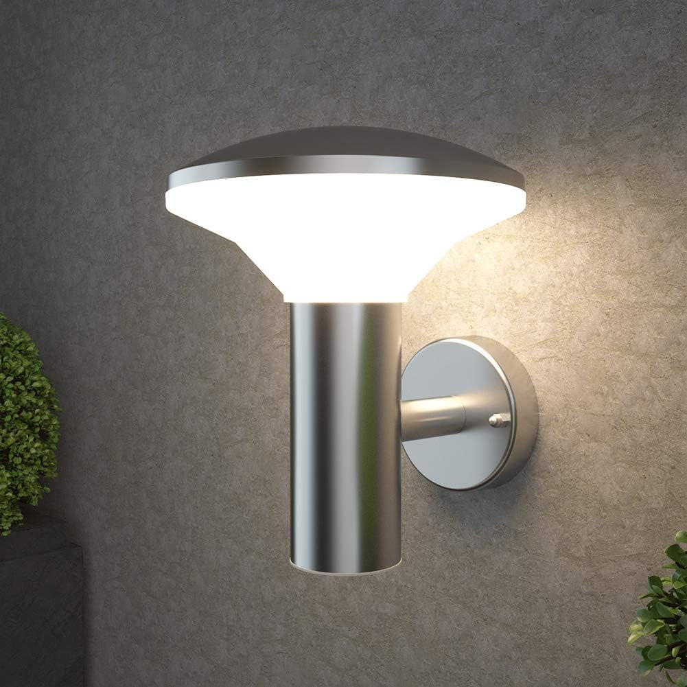 NBHANYUAN Lighting Outdoor Wall Light,SUS304 Stainless Steel LED Outside Wall Lights,IP44 Waterproof Wall Lights for Porch,Patio,Silver,1000LM 3000K Warm White